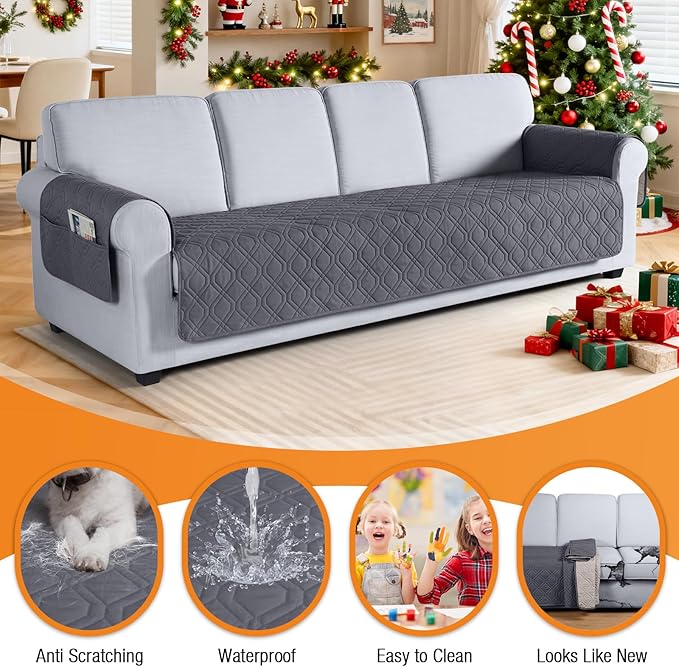 VANSOFY Couch Cover, Waterproof Sofa Covers Washable Slipcover Furniture Protector Couch Seat Covers Non-Slip Couch Cover for Dogs, Pets(Oversized Sofa, Dark Gray)