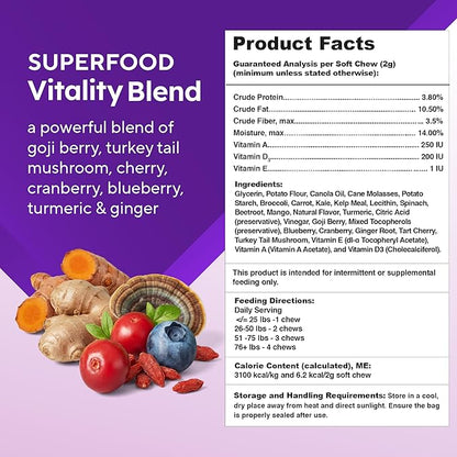 VitaFusion for Dogs Superfood Multivitamin – Daily Immune, Skin & Bone Support with Vitamins A, D & E + Antioxidant Superfoods – Vet Formulated Wellness for Puppies to Senior Dogs, 120 Chews.
