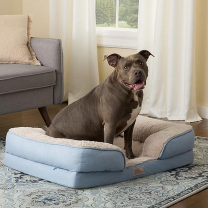 Town & Country Everyday CuddleTown Comfy Solid Bolster Sofa Pet Bed, Supportive & Calming Egg Crate Foam, Non-Slip Bottom, Machine Washable Cover, Blue, Large 35"x25"x8"