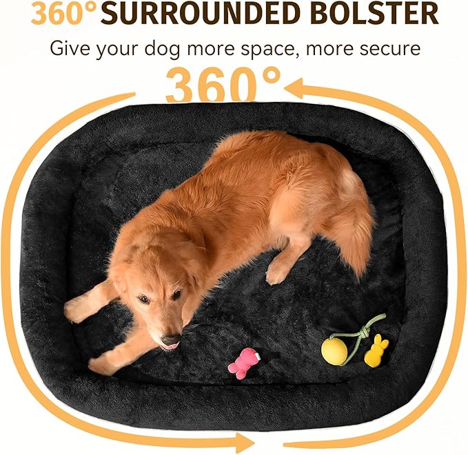 Orthopedic Dog Bed for Large Dogs, Waterproof Dog Bed for Large Size Dogs with Bolsters, Egg Crate Foam Sofa Bed with Washable Removable Cover & Non-Slip Bottom, Black