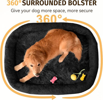 Orthopedic Dog Bed for Large Dogs, Waterproof Dog Bed for Large Size Dogs with Bolsters, Egg Crate Foam Sofa Bed with Washable Removable Cover & Non-Slip Bottom, Black