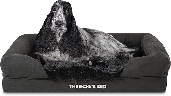 The Dog’s Bed Orthopedic Memory Foam Dog Bed with Bolsters for Medium Dogs, Waterproof Washable Cover, Anti-Slip Base, Calming Surface – CertiPUR-Certified Foam, Fur Fabric, Black Fur, Medium