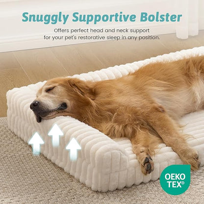 COZY KISS Extra Large Dog Bed, Faux Rabbit Fur Orthopedic Foam Dog Bed with Sides, Removable Washable Cover, Comfortable Pet Couch for Extra Large Dogs, Cream (48" L x 35" W x 7.5" Th)