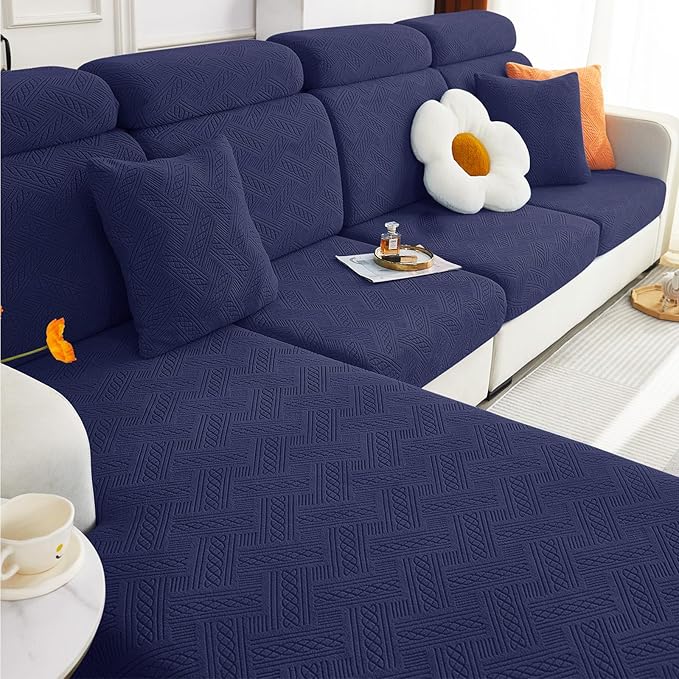 hyha Individual Couch Cushion Covers, Stretch Magic Sofa Seat Cushion Covers Washable, Dog Couch Sofa Slipcover for Pets, Kid with Elastic Bottom(Back Cover L, Navy)