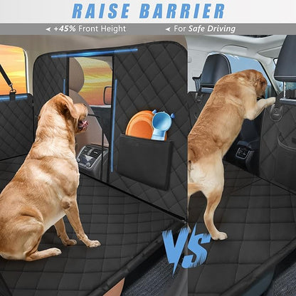 Back Seat Extender for Dogs-Large Space, High Barrier Hard Bottom Dog Car Seat Cover for Back Seat Hold 420lb, Backseat Protector Pet Bed, Waterproof Dog Hammock for Car SUV and Trucks, Black