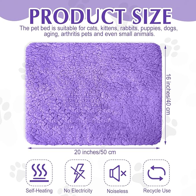 Drydiet 4 Pack Self Warming Cat Pads Self Heating Cat Mat Washable Homeless Dogs Thermal Pads Kennel Pad Reflects Body Heat Warm Crate Bed Mat for Indoor Outdoor Pet(Purple,16 x 20 Inch)