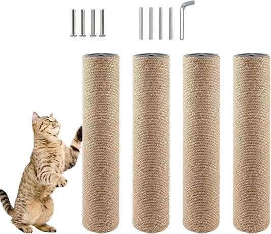 4 Pcs Cat Scratching Post Replacement for Indoor 15.7 x 3.1 Inches Cats Tree Replacement Parts Natural Jute Pole Part Cat Scratch Posts Refill with M8 Screws Spare Cat Furniture Accessories