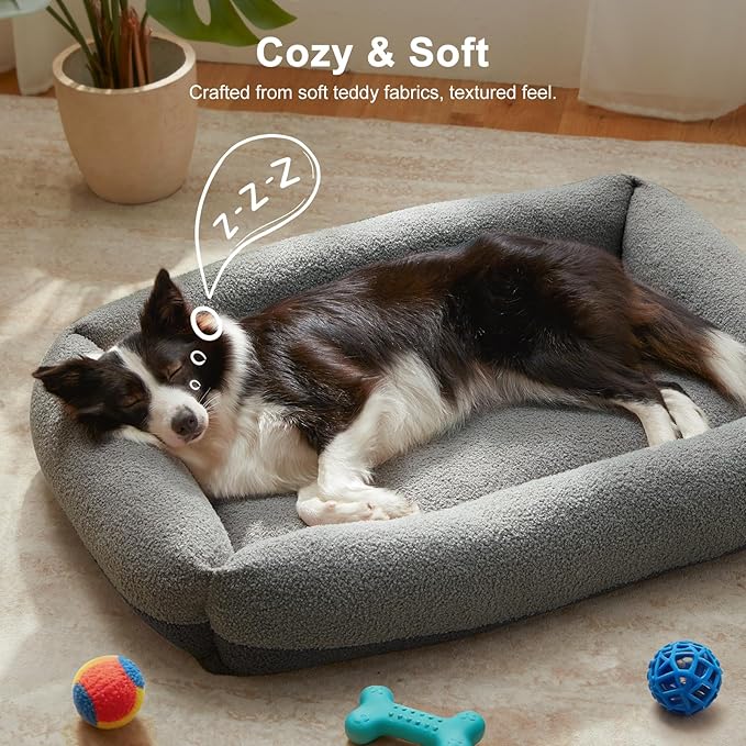 FURTIME Washable Dog Bed Medium Size Dogs, Rectangle Comfy Fluffy Small Dog Bed, Removable Zipper Cover Machine Wash, Orthopedic Bed Durable Pet Cuddler with Anti-Slip Bottom, 25x21x7 in, Dark Grey