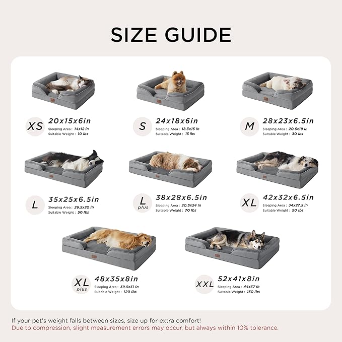 Bedsure L Plus Orthopedic Dog Bed for Large Dogs - Washable Dog Cat Bed Waterproof, L Plus Big Comfort Dogs Couch Sofa with Washable Removable Cover, Pet Bed with Nonskid Bottom, Hazel, 38"