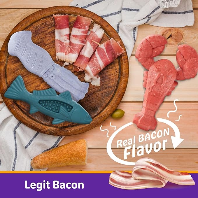Kimee Dog Toys for Aggressive Chewers, 3 Pack Indestructible Dog Chew Toys, Super Chewer Toys with Tough Nylon Bacon Flavor for All Breed Sizes, Teeth Cleaning & Training, Boredom Relief