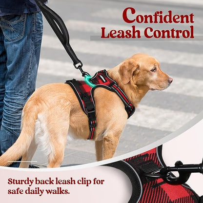 rabbitgoo Dog Harness No Pull with 2 Leash Clips, Adjustable Soft Padded, Reflective Oxford No Choke Pet Vest with Easy Control Handle for Small Dogs, Red Plaid, S