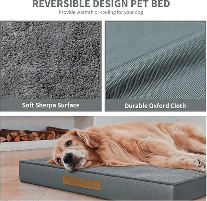 Flat Extra Large Dog Bed, Jumbo Waterproof Dog Bed for Large Dogs, Orthopedic Egg Crate Foam Pet Mat with Removable Washable Cover, Gray