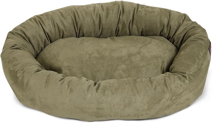 Majestic Pet 32 Inch Suede Calming Dog Bed Washable – Cozy Soft Round Dog Bed with Spine Support for Dogs to Rest Their Head - Fluffy Donut Dog Bed 32x23x7 (Inch) - Round Pet Bed Medium – Sage