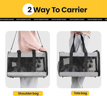 Conlun Dog Carrier Soft Sided, Large Cat Carrier with Inner Safety Leash, Pet Transport Carrier for Large Cats and Medium Dogs up to 20 Lbs, Collapsible Travel Puppy Carrier Bag -Gray L