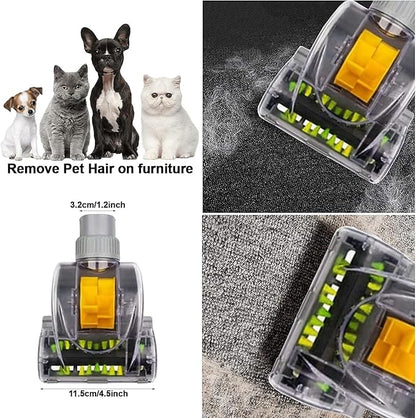 1-1/4'' Vacuum Turbo Brush Attachment for Pet Hair Removal – Fits Shop Vacs 1.25”(32mm) Hoses with Adapter– Air Driven Turbo Brush Compatible with Most Vacuum Cleaners Outer Diameter Hose 1-1/4