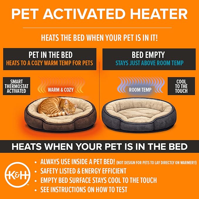 K&H Pet Products Pet Bed Warmer, Turn Any Pet Bed Into a Heated Cat or Dog Bed, Waterproof Indoor Heated Warming Pad Insert, Automatic Temperature, Safety Listed - Small 10.25 X 9.25in Gray