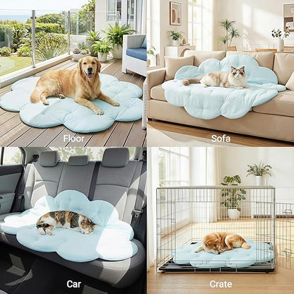 Dog Cooling Mat, 53'' × 40'' Large, Self-Cooling Mat for Dog, (Cool & Warm) Double-Sided Pet Cool Pads for Crate, Kennel, Machine Washable Summer Blanket, Cat Cool Bed, Non-Gel, Sky Blue