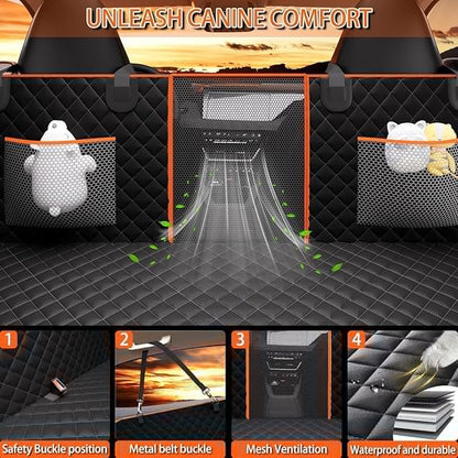 Chilino Back Seat Extender for Dogs - Large Space, Waterproof Dog Car Seat Cover for Back Seat with Hard Bottom Holds 420lbs, 600D Heavy-Duty Upgraded Material Dog Hammock for Car