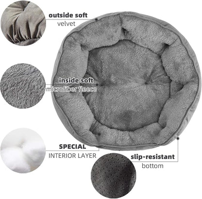 Asvin Small Dog Bed for Small Dogs, Cat Beds for Indoor Cats, Pet Bed for Puppy and Kitty, Extra Soft & Machine Washable with Anti-Slip & Water-Resistant Oxford Bottom, Grey