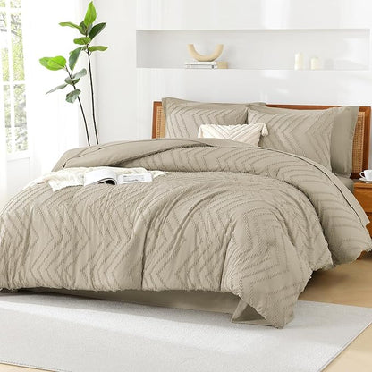 Litanika Light Hazel California King Size Comforter Set with Sheets - 7 Pieces Bed in a Bag California King Boho Tufted Complete Bedding Sets with Comforter, Sheets, Pillowcases & Shams