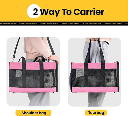 Conlun Dog Carrier Soft Sided, Large Cat Carrier with Inner Safety Leash, Pet Transport Carrier for Large Cats and Medium Dogs up to 20 Lbs, Collapsible Travel Puppy Carrier Bag -Pink L