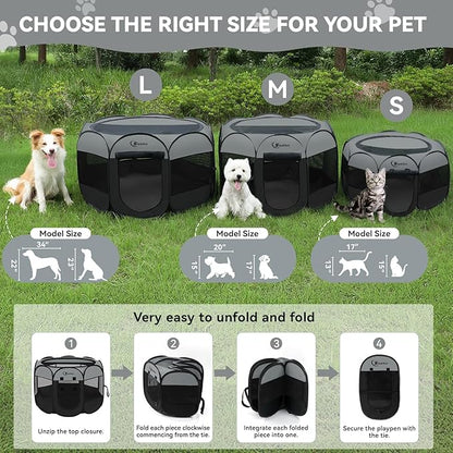 Siedihit Dog Cat Playpen, Puppy Pet Playpen Indoor for Dog Crate Tent Cage Outdoor, Portable Pop Up Dogs Enclosure Kennel with Carrying Case for Dogs/Cats/Rabbits (Dark Grey, Medium)