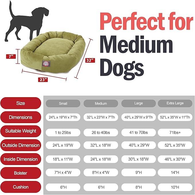 Majestic Pet 32 Inch Micro Velvet Calming Dog Bed Washable – Cozy Soft Round Dog Bed with Spine for Head Support - Fluffy Donut Puppy Mat 32x23x7 (inch) Medium – Apple (2025)