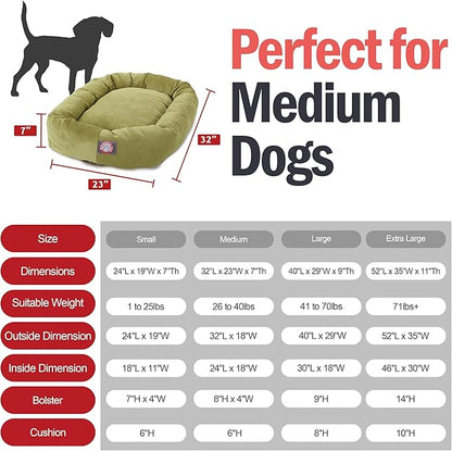 Majestic Pet 32 Inch Micro Velvet Calming Dog Bed Washable – Cozy Soft Round Dog Bed with Spine for Head Support - Fluffy Donut Puppy Mat 32x23x7 (inch) Medium – Apple (2025)