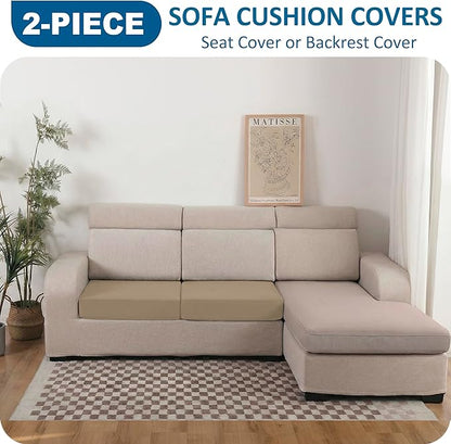 100% Waterproof Couch Cushion Covers, Replacement Sofa Cushion Covers, Stretch Individual Sofa Seat Cushion Slipcovers Furniture Protector for Kids Pets (2-Piece Loveseat Cushion Cover, Sand)
