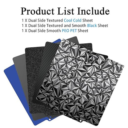 HzdaDeve 3PK AD5X Build Plate for Flashforge AD5X/5M/5M Pro Dual-Smooth Cold Cool PEI Double Smooth PEO PET Plate Black Sheet Board 235x235MM Heated Bed Spring Steel Flexible Platform