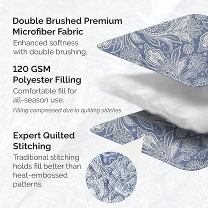Southshore Fine Living, Inc. Extra Large King Size Quilts, Paisley Quilt, Blue and White Bedspread, 3-Piece Bohemian Bedding Set with Two Matching Shams, California/King, Reversible Blue