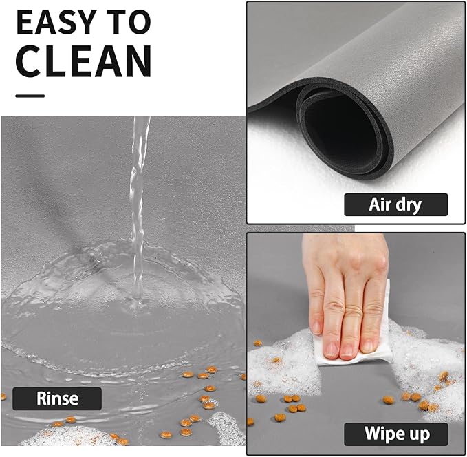 HotLive Dog Food Mat - Absorbent Cat Mat for Food and Water, No Stains Pet Feeding Bowl Mat, Easy to Clean Pet Placemats, Quick Dry Dog Water Dispenser Mat for Messy Drinkers | Paw Grey 24"x 36"