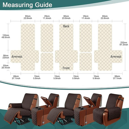 Ruaozz Waterproof Recliner Sofa Cover with Console Non-Slip Couch Covers for Reclining Couches Pet Cover for Double Recliner Sofa Cover with Elastic Straps for Kid Dogs Pets (Chocolate, 3 Seater)