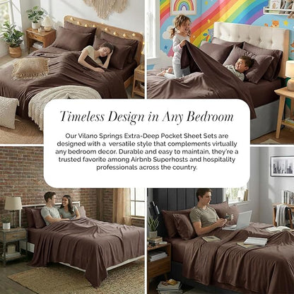 Southshore Fine Living, Inc. 6-Piece Full Sheet Set, 21-Inch Extra Deep Pocket Sheets Full Size Bed, Fitted and Flat Sheet Set, Chocolate Brown Pillow Cases Standard Size, Chocolate Brown Sheets