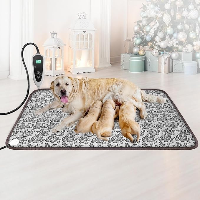 GOLOPET Extra Large Dog Heating Pad 47x30 in with Smart Thermostat Switch and Power Line Protection Tube,Obtained MET and UL Dual Certification,Waterproof Pet Heating pad-Rose