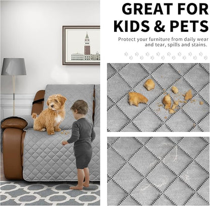 Easy-Going Oversized Recliner Sofa Cover, Reversible Couch Cover for 3 Seat Recliner, Split Sofa Cover for Each Seat with Elastic Straps for Kids, Dogs, Pets (3 Seater, Light Gray/Light Gray)