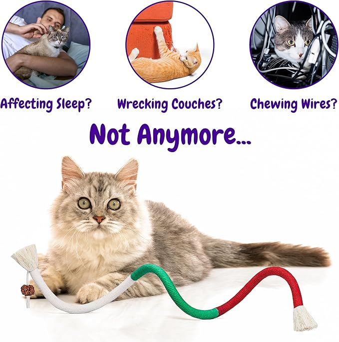 Cat Chew Rope - 3 Pack Cat Chew Ropes for Teeth Cleaning, Kitten Teething Toys with Stick to Transfer Chewing from Wires to Cotton String