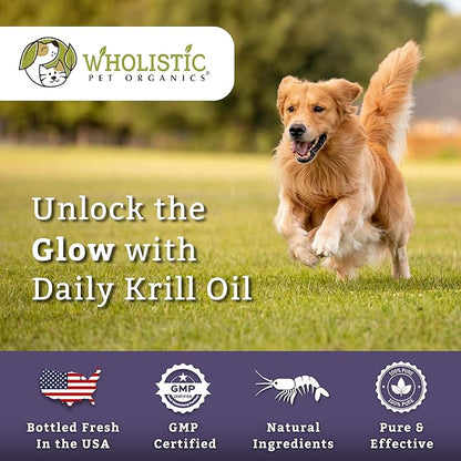 Wholistic Pet Organics Krill Oil for Dogs and Cats - Premium Antioxidant Support for Pets - Cat and Dog Skin and Coat Supplement with EPA, DHA, Astaxanthin - Omega 3 for Dogs and Cats - 200 Soft Gels