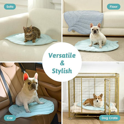 COZY KISS Dog Cooling Mat, Q-Max > 0.4 Leaf Shaped Pet Pad, Liquid Pee Proof Summer Mat for Cats, Washable Sleep Blanket for Bed Couch Floor Indoor, 27x23 inch, Green
