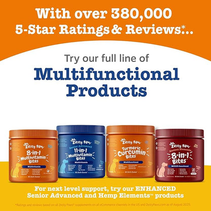Zesty Paws Multivitamin Treats for Dogs, Glucosamine Chondroitin Joint Support + Digestive Enzymes & Probiotics, Grain Free Dog Vitamins and Supplements for Skin & Coat, Peanut Butter - 90ct