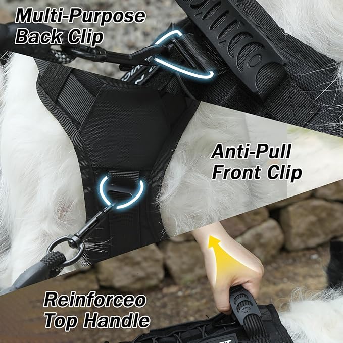 No Pull Tactical Dog Harness for Small Dogs, Escape Proof Molle Dog Vest Harness and Leash Set, Adjustable Military Service Dog Harness with Handle for Medium Large Dogs(Black, Small)