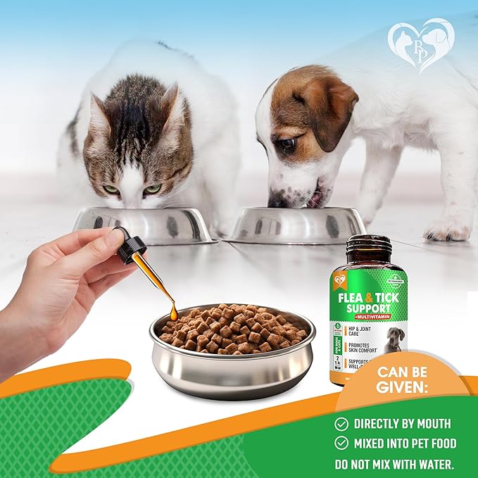 Oral Flea & Tick Prevention for Dogs and Cats - Natural Flea Control and Medicine & Treatment for Small and Large Dogs - Multivitamin Drops Supplements for Pets Made in USA
