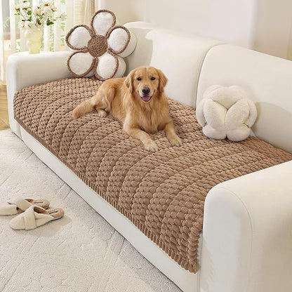 OstepDecor Washable Couch Cover for Dogs, Thick Pet Friendly Sofa Covers, Soft Couch Protector, Paw Cart Sofa Slipcovers, Cushion Protector for Leather, Sectional, Loveseat (35.4" x 70.9", Brown)