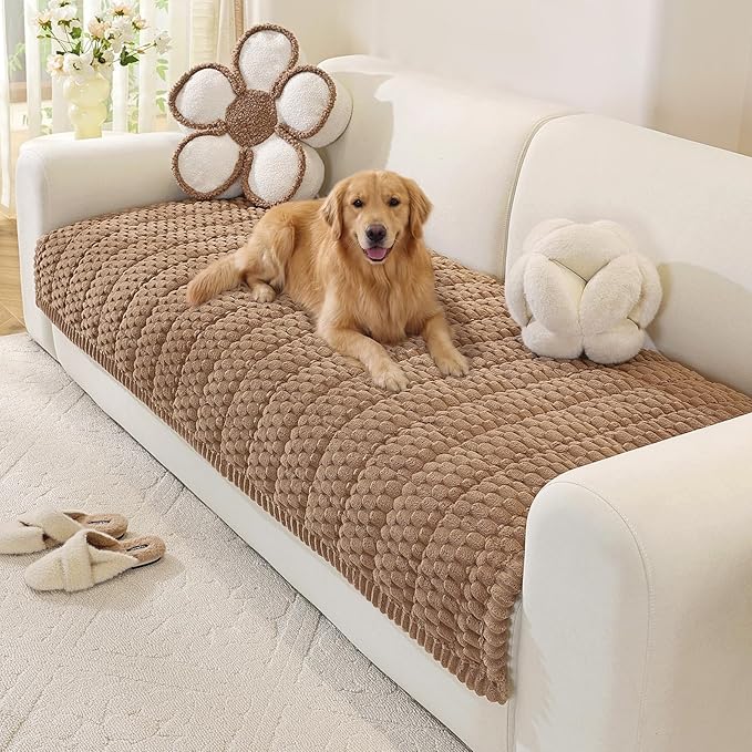OstepDecor Washable Couch Cover for Dogs, Thick Pet Friendly Sofa Covers, Soft Couch Protector, Paw Cart Sofa Slipcovers, Cushion Protector for Leather, Sectional, Loveseat (35.4" x 63", Brown)
