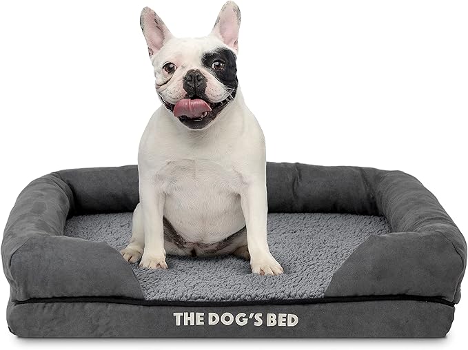 The Dog’s Bed Orthopedic Memory Foam Dog Bed with Bolsters for Small Dogs, Waterproof Washable Cover, Anti-Slip Base, Calming Surface – CertiPUR-Certified Foam, Plush Fabric, Grey Plush, Small