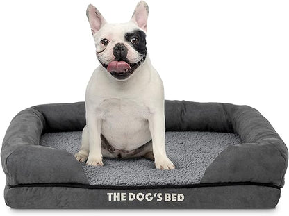 The Dog’s Bed Orthopedic Memory Foam Dog Bed with Bolsters for Small Dogs, Waterproof Washable Cover, Anti-Slip Base, Calming Surface – CertiPUR-Certified Foam, Plush Fabric, Grey Plush, Small