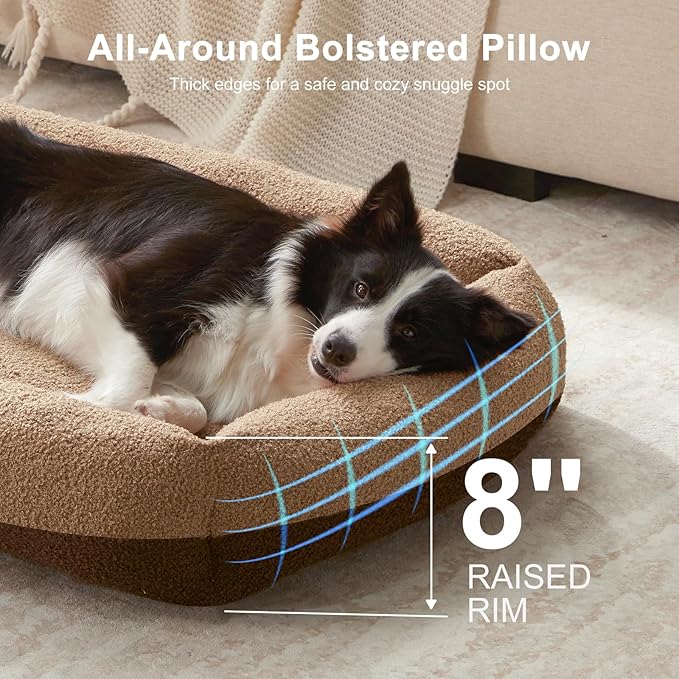 FURTIME Washable Dog Bed Extra Large Sized Dogs, Washable Comfy Fluffy XL Dog Bed, Removable Zipper Cover Machine Wash, Durable Sleeping Pet Cuddler Bed with Anti-Slip Bottom, 42x30x8 in, Brown