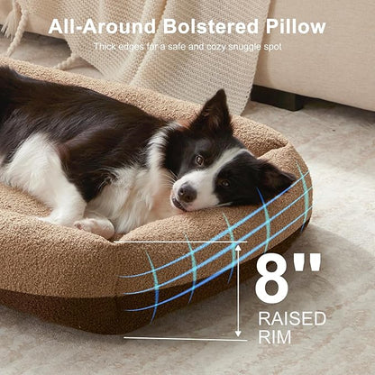FURTIME Washable Dog Bed Extra Large Sized Dogs, Washable Comfy Fluffy XL Dog Bed, Removable Zipper Cover Machine Wash, Durable Sleeping Pet Cuddler Bed with Anti-Slip Bottom, 42x30x8 in, Brown