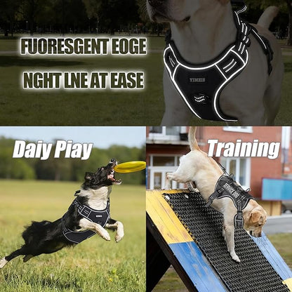 Service Dog Tactical Vest Harness and Leash Set Large Sized Dog Emotional Support- Tactical Dog Harness Training Collar with Name (Black, L)