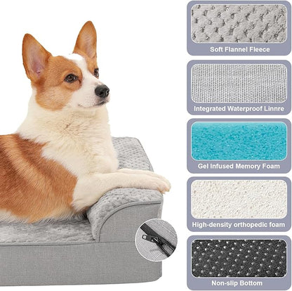 Rainmr Orthopedic Dog Beds for Large Dogs, Memory Foam Dog Beds Large Sized Dogs, Washable Removable Cover, Nonskid Bottom, Waterproof, for Indoor, Outdoor, Crate ＆ Car Use, 41x27x6 Inches, Light Grey